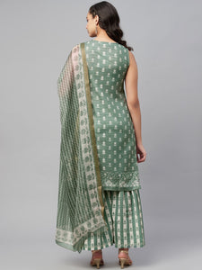 Green Grey Printed Kurta Sharara with Dupatta set