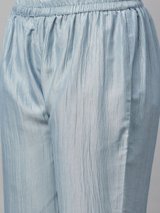 Light Blue Yoke Embroidered Kurti Pants Set with Kotta Dupatta
