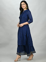 Load image into Gallery viewer, Navy Blue Gold Kurti Cami Set with Dupatta
