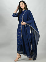 Load image into Gallery viewer, Navy Blue Gold Kurti Cami Set with Dupatta
