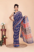 Navy Blue Printed Linen Saree