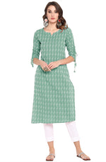 Load image into Gallery viewer, Pastel Green Printed Cotton Kurti Top
