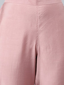 Pink Silk Blend Solid Kurti Pants With Dupatta