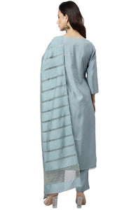 Greenish Blue Silk Blend Kurti Palazzo With Dupatta