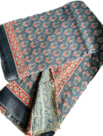 Load image into Gallery viewer, Grey Red Hand Block Printed Linen Saree
