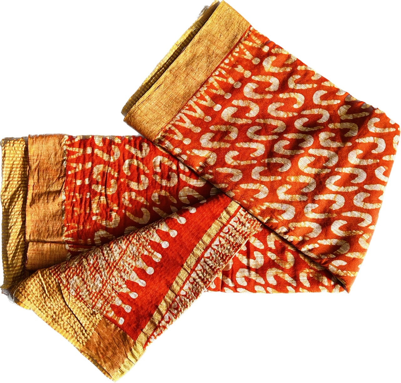 Orange Printed Soft Linen Cotton Saree