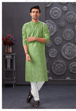 Load image into Gallery viewer, Pista Green Cotton Kurta Pajama Set
