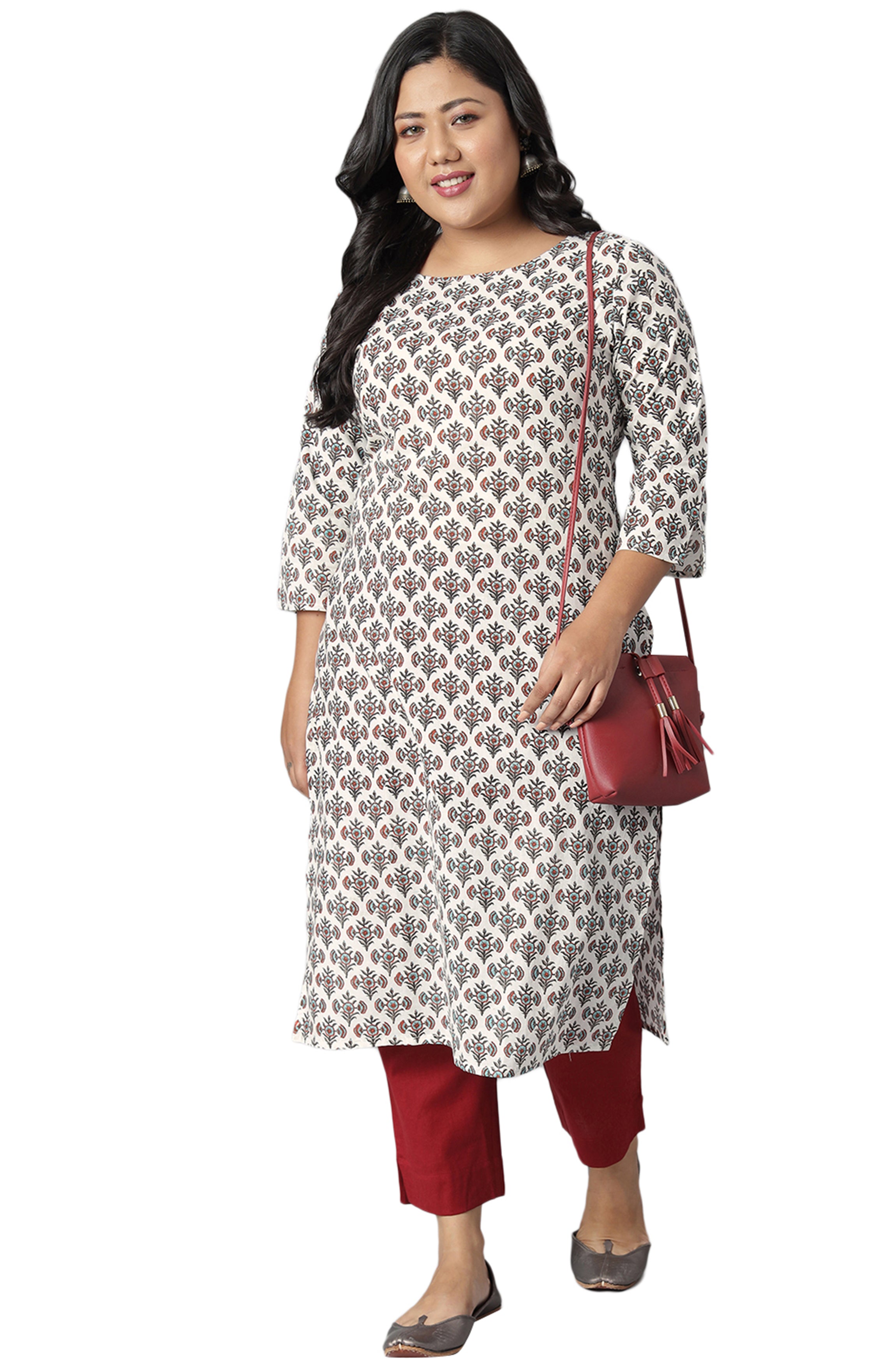 White  Block Printed Cotton Kurti Top
