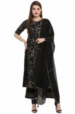 Load image into Gallery viewer, Black Crepe Foil Printed Kurti Set With Dupatta
