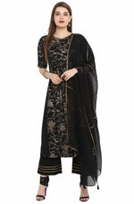 Load image into Gallery viewer, Black Crepe Foil Printed Kurti Set With Dupatta
