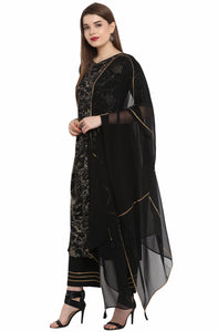Black Crepe Foil Printed Kurti Set With Dupatta