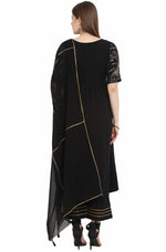 Load image into Gallery viewer, Black Crepe Foil Printed Kurti Set With Dupatta
