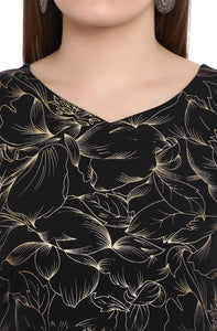 Black Crepe Foil Printed Kurti Set With Dupatta