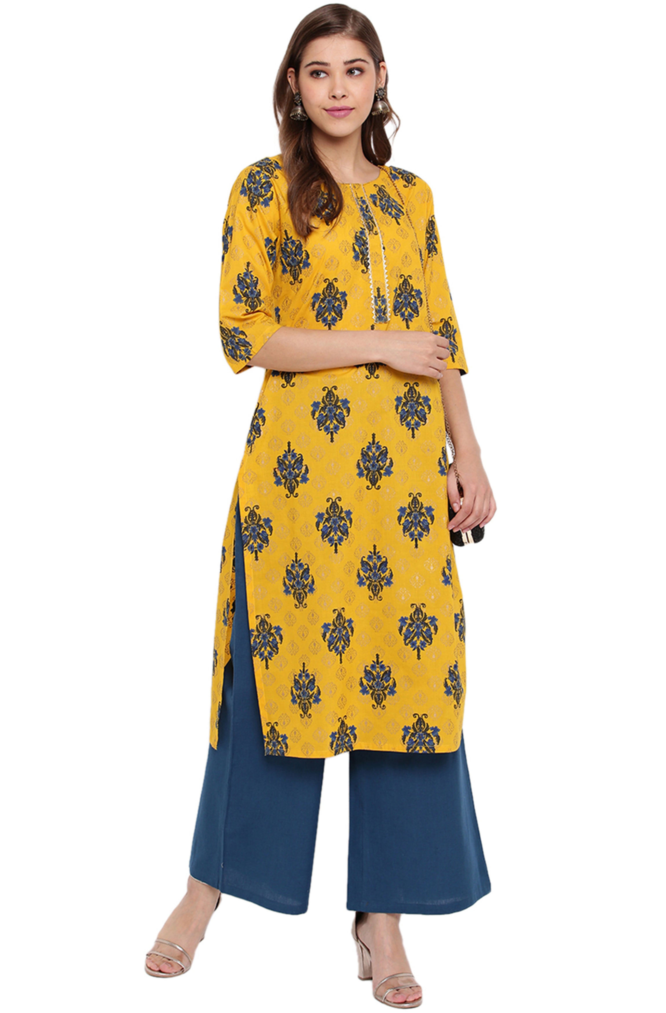 Buy Set Of 2:Sangmu Indigo Blue Quilted Short Kurti & Checkered Palazzo  Pants by Designer TJORI for Women online at Kaarimarket.com