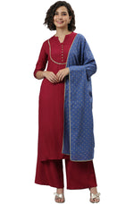Load image into Gallery viewer, Magenta Rayon Kurti Palazzo Set with Blue Printed Dupatta
