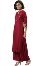 Load image into Gallery viewer, Magenta Rayon Kurti Palazzo Set with Blue Printed Dupatta

