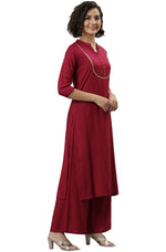 Load image into Gallery viewer, Magenta Rayon Kurti Palazzo Set with Blue Printed Dupatta
