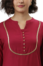 Load image into Gallery viewer, Magenta Rayon Kurti Palazzo Set with Blue Printed Dupatta
