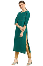 Load image into Gallery viewer, Deep Green Poly silk Kurta with Yellow Pants
