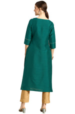 Load image into Gallery viewer, Deep Green Poly silk Kurta with Yellow Pants
