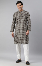 Load image into Gallery viewer, Brown Checkered Cotton Kurta Long
