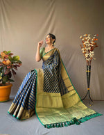 Load image into Gallery viewer, Peacock Blue &amp; Green Banarasi Gold Zari Weaved Saree
