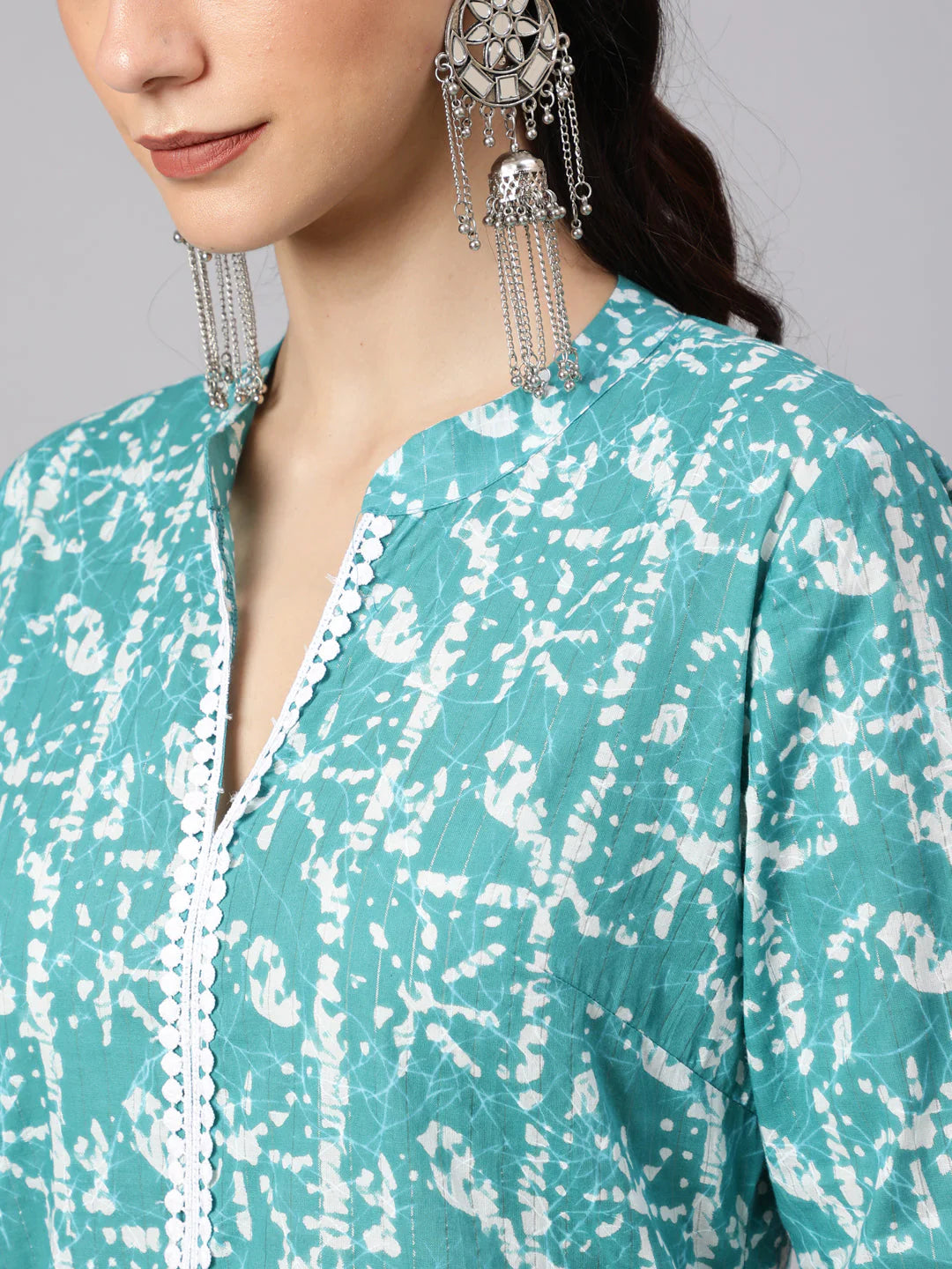 Turquoise Green Cotton Kurta Palazzo Set With Dupatta