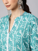 Load image into Gallery viewer, Turquoise Green Cotton Kurta Palazzo Set With Dupatta
