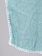 Turquoise Green Cotton Kurta Palazzo Set With Dupatta