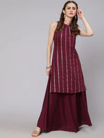 Load image into Gallery viewer, Chanderi Silk Burgundy Kurti With Skirt
