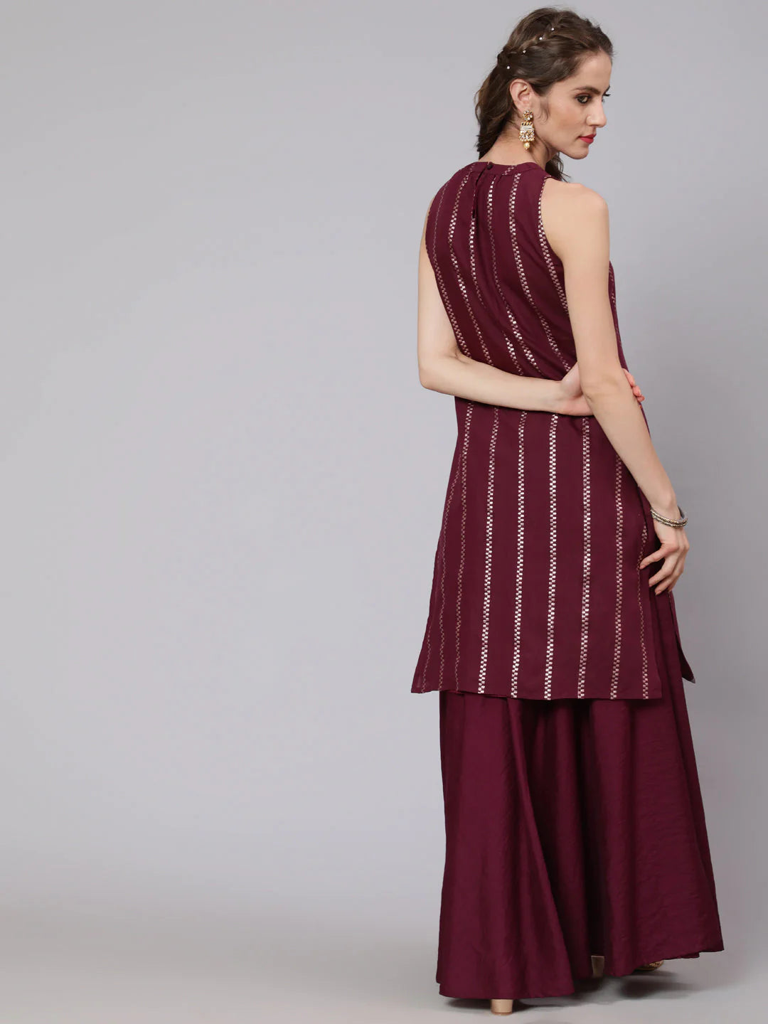 Chanderi Silk Burgundy Kurti With Skirt