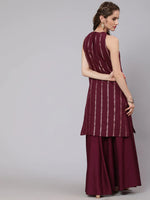 Load image into Gallery viewer, Chanderi Silk Burgundy Kurti With Skirt
