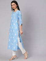 Load image into Gallery viewer, Blue &amp; White Block Printed Cotton Kurti With Pants
