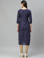 Load image into Gallery viewer, Navy Blue Gold Foil Printed Cotton Kurta
