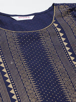 Load image into Gallery viewer, Navy Blue Gold Foil Printed Cotton Kurta
