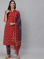 Load image into Gallery viewer, Red&amp; Navy Blue Pure Cotton Kurta Palazzo Set
