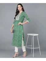 Load image into Gallery viewer, Green Lehariya cotton Kurti with Zari Embroidery work (Top Only)
