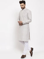 Load image into Gallery viewer, Silver Grey &amp; White Embroidered Kurta Pyjama Set
