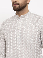 Load image into Gallery viewer, Silver Grey &amp; White Embroidered Kurta Pyjama Set
