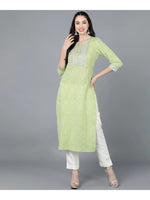 Load image into Gallery viewer, Light Green Lehariya cotton Kurti with Zari Embroidery work (Top Only)
