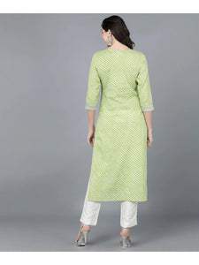 Light Green Lehariya cotton Kurti with Zari Embroidery work (Top Only)