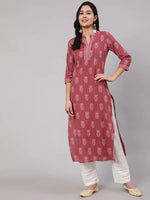 Load image into Gallery viewer, Mauve  &amp; White Block Printed Cotton Kurti With Pants
