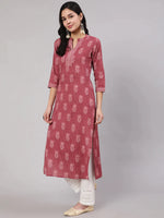 Load image into Gallery viewer, Mauve  &amp; White Block Printed Cotton Kurti With Pants
