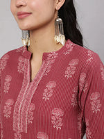 Load image into Gallery viewer, Mauve  &amp; White Block Printed Cotton Kurti With Pants
