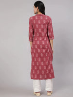 Load image into Gallery viewer, Mauve  &amp; White Block Printed Cotton Kurti With Pants
