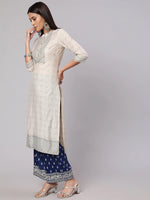 Load image into Gallery viewer, Blue &amp; Cream Printed Silk Kurti With Palazzo
