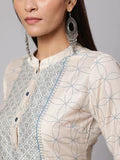 Load image into Gallery viewer, Blue &amp; Cream Printed Silk Kurti With Palazzo
