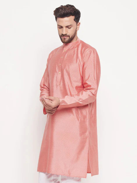Pink Semi Silk Geometric woven design Kurta
