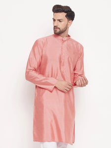 Pink Semi Silk Geometric woven design Kurta