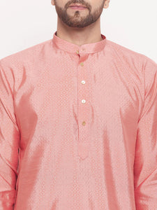 Pink Semi Silk Geometric woven design Kurta